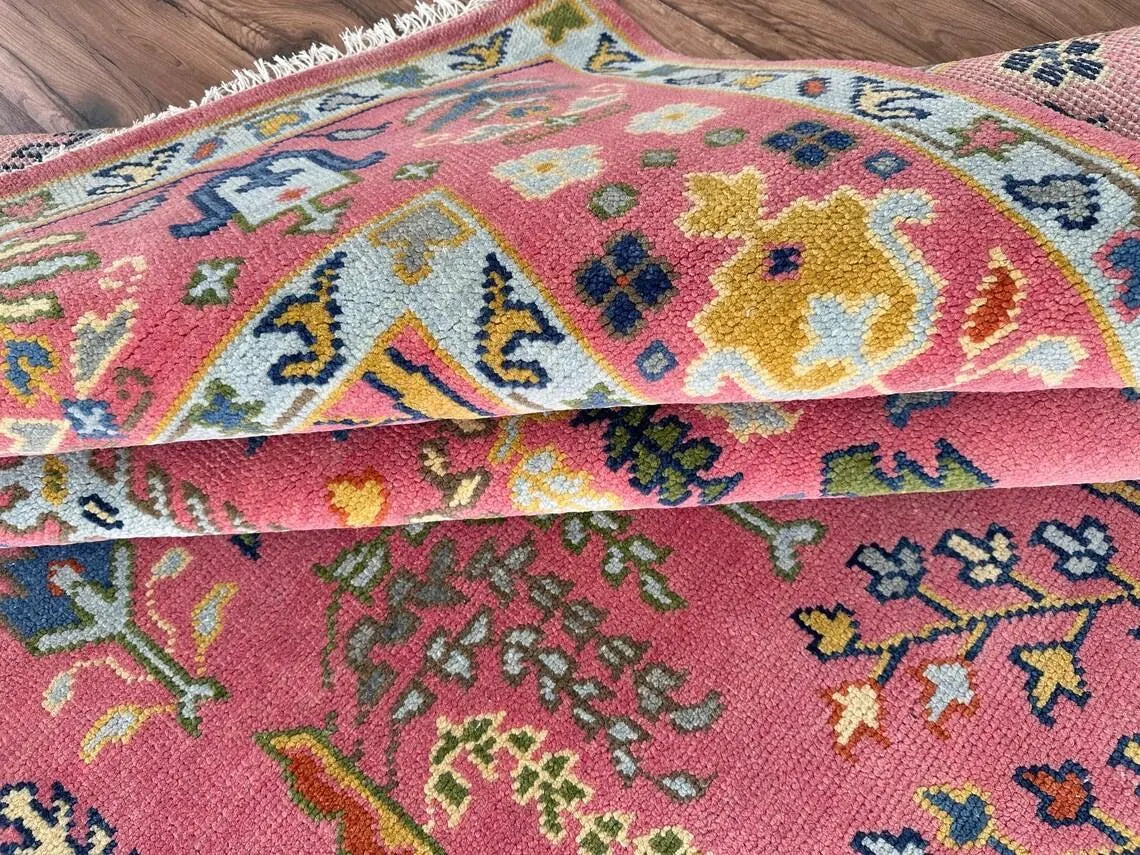 Hand Knotted Oushak Rug for Living Room, Dining Room, Office, Bedroom, Hand Knotted Wool Rug