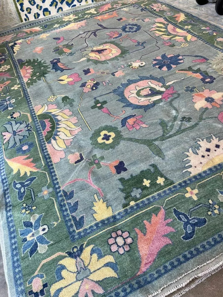 Hand Knotted Oushak Rug for Living Room, Dining Room, Office, Bedroom, Hand Knotted Wool Rug