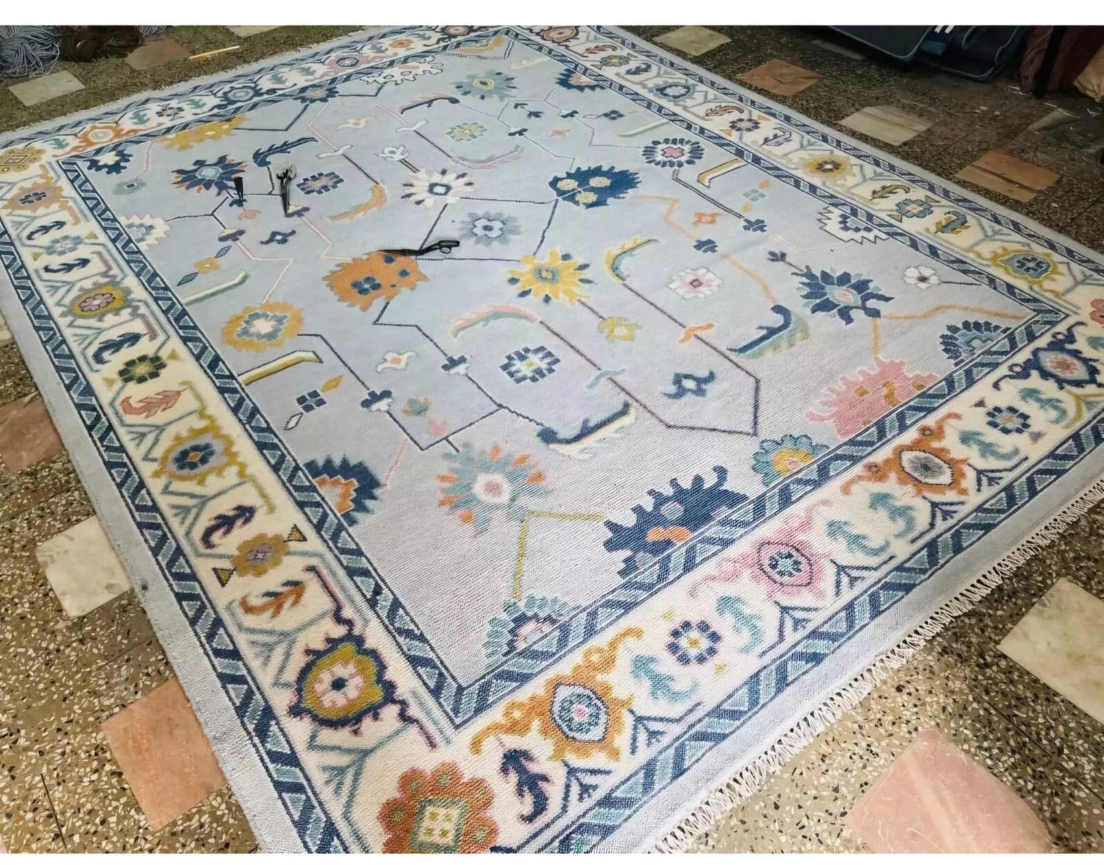 Hand Knotted Oushak Rug for Living Room, Dining Room, Office, Bedroom, Hand Knotted Wool Rug