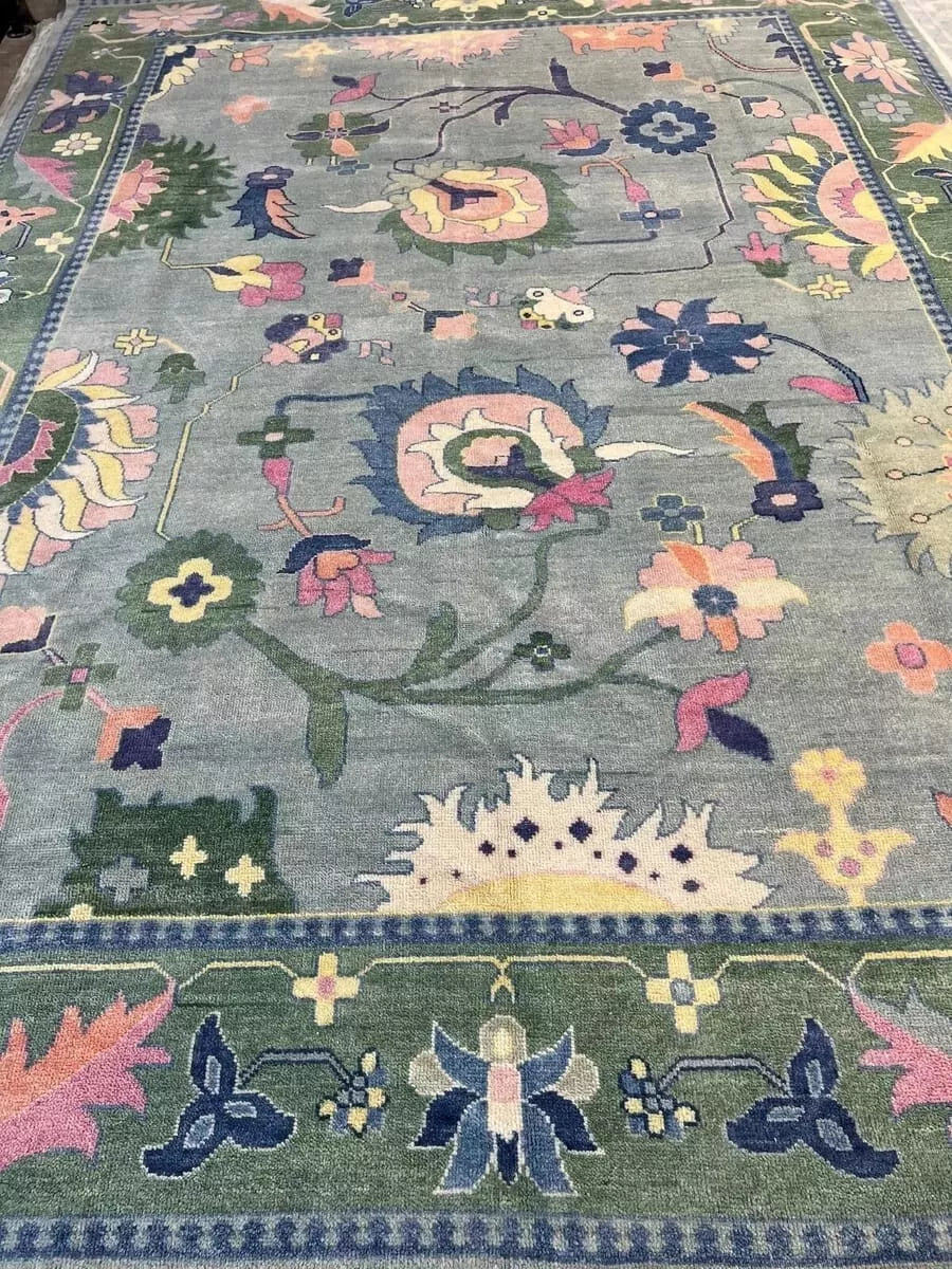 Hand Knotted Oushak Rug for Living Room, Dining Room, Office, Bedroom, Hand Knotted Wool Rug