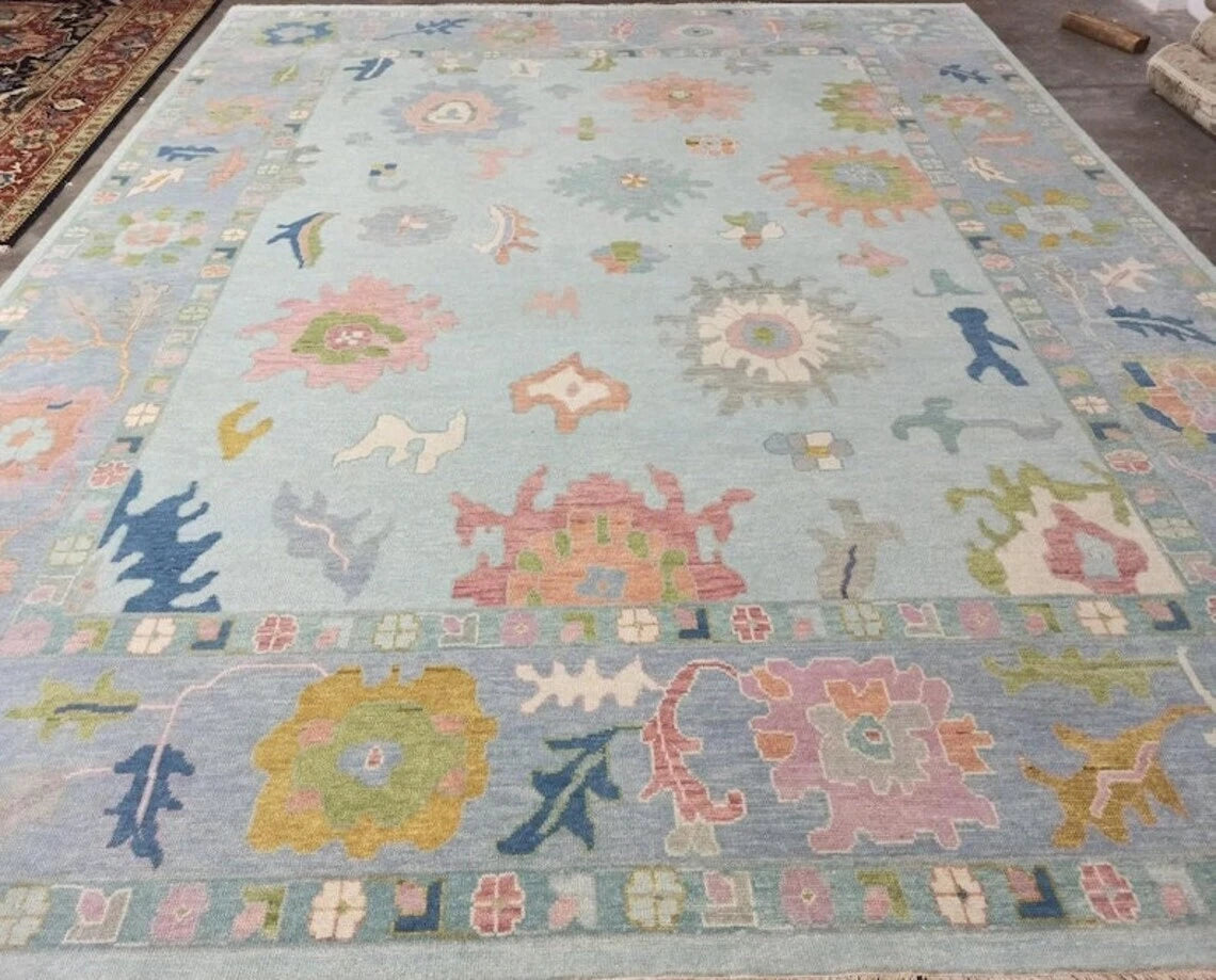 Hand Knotted Oushak Rug for Living Room, Dining Room, Office, Bedroom, Hand Knotted Wool Rug