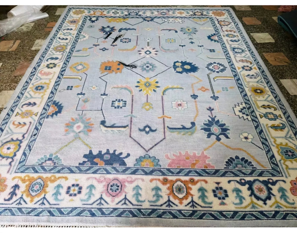 Hand Knotted Oushak Rug for Living Room, Dining Room, Office, Bedroom, Hand Knotted Wool Rug